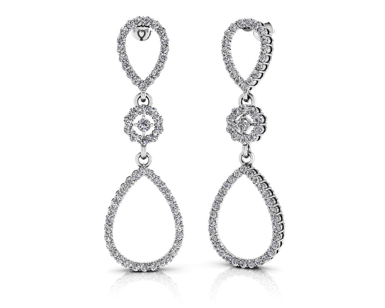 Diamond Drop Teardrop Earrings Diamond with 1.03 ct.(finished) 1.1mm, 1.5mm, 2mm